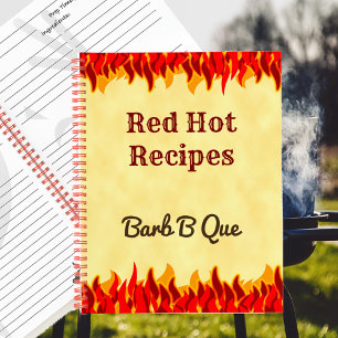 Red Flames Editable Retro GRILLEN Rezept Notizbuch