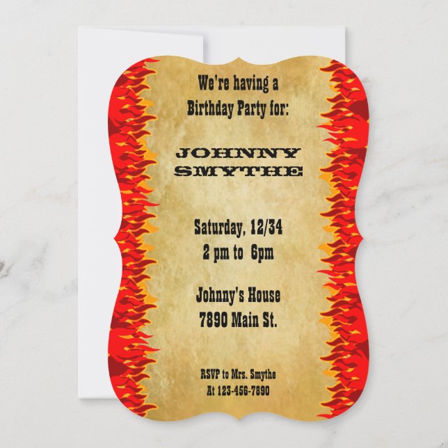 Red Flames Western GRILLEN Party Einladung (Rückseite)