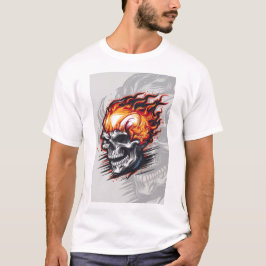 Red Flaming Skull - Gothic Design T-Shirt