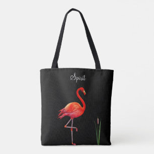 Red Flamingo auf Black Tote Bag