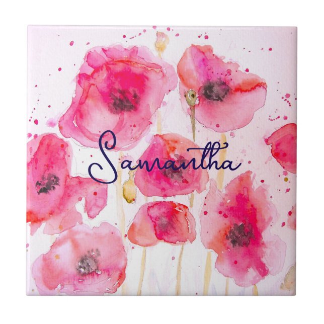 Red Flanders Poppy Blume Muster Vielen Dank Fliese (Vorderseite)