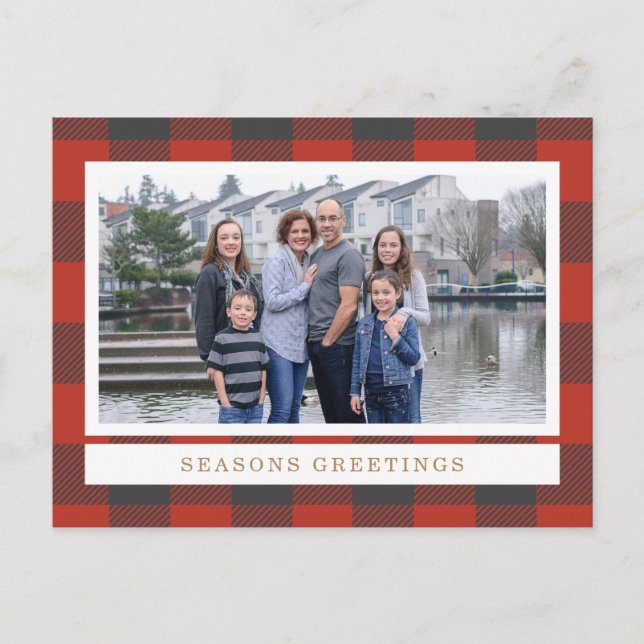 Red Flannel Holiday Foto Card Feiertagspostkarte (Vorderseite)