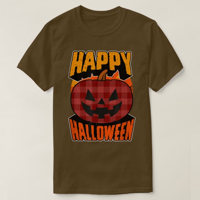 Red Flannel Kariert Happy Halloween Party Jack O L T-Shirt (Design vorne)