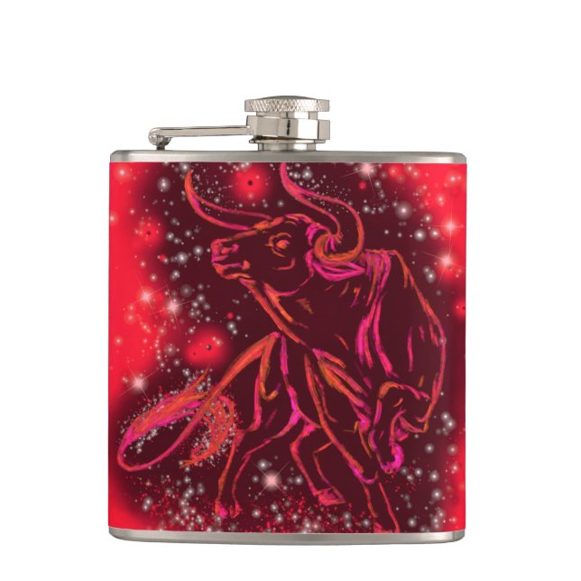 Red Flask mit Bull in Starry Nigh Flachmann (Vorderseite)