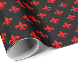 Red Fleur-de-lis auf Black Geschenkpapier