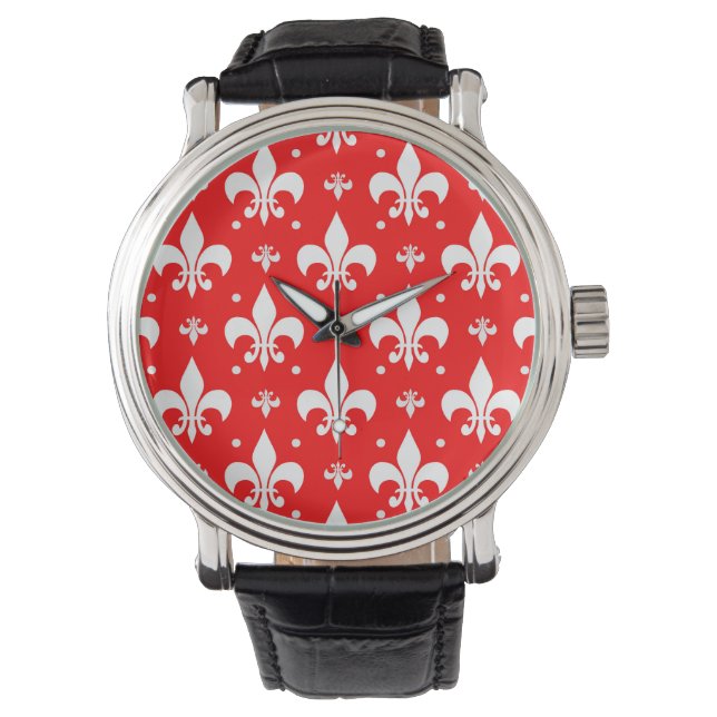 Red Fleur-de-lis-Muster Armbanduhr (Vorderseite)