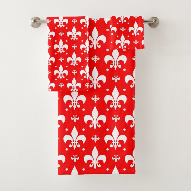 Red Fleur-de-lis-Muster Badhandtuch Set (Insitu)