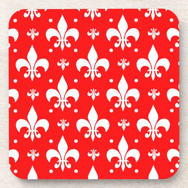 Red Fleur-de-lis-Muster Getränkeuntersetzer (Vorderseite)