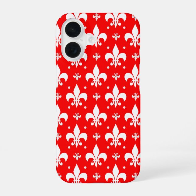 Red Fleur-de-lis-Muster iPhone 16 Hülle (Rückseite)