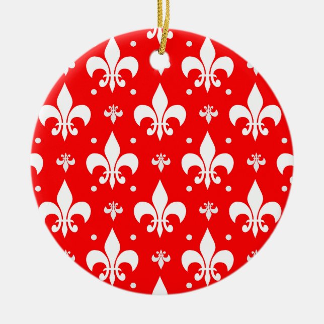 Red Fleur-de-lis-Muster Keramik Ornament (Vorne)