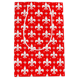 Red Fleur-de-lis-Muster Mittlere Geschenktüte