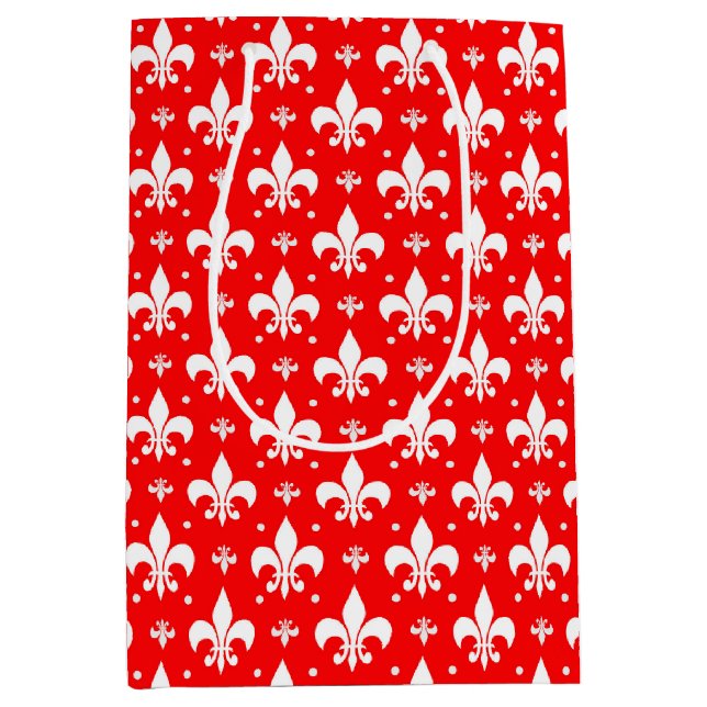 Red Fleur-de-lis-Muster Mittlere Geschenktüte (Vorderseite)