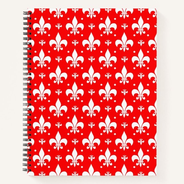 Red Fleur-de-lis-Muster Notizbuch (Vorderseite)