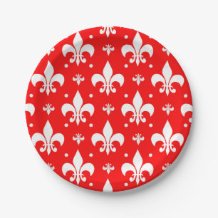 Red Fleur-de-lis-Muster Pappteller