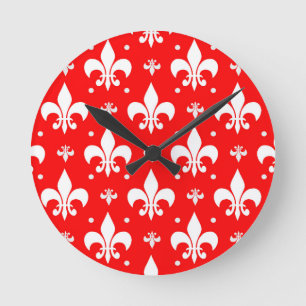 Red Fleur-de-lis-Muster Runde Wanduhr