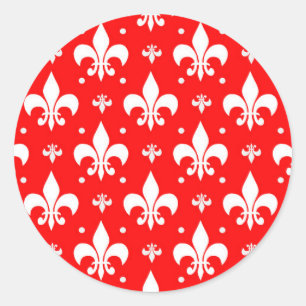 Red Fleur-de-lis-Muster Runder Aufkleber