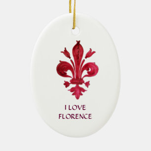 RED FLEUR DE LISE KERAMIK ORNAMENT