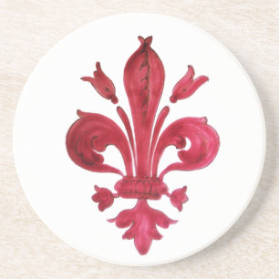 RED FLEUR DE LISE SANDSTEIN UNTERSETZER