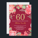 Red Floral 60. Geburtstag Gold Glitzer Burgundy Re Einladung<br><div class="desc">Rote Flora 60. Geburtstag Einladung für Frauen. Botanische Blume der Wasserfarbe. Gold Glitzer. Burgundy Red Background. Rosa Peonies Blumengebirge Blume. Erwachsener zum Geburtstag. Für weitere Anpassungen klicken Sie bitte auf die Schaltfläche "Anpassen" und verwenden Sie unser Designwerkzeug,  um diese Vorlage zu ändern.</div>