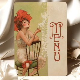 Red Floral Art Nouveau Wedding Menu Card Einladung