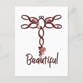Red Floral "Beautiful Dragonfly Design Postkarte