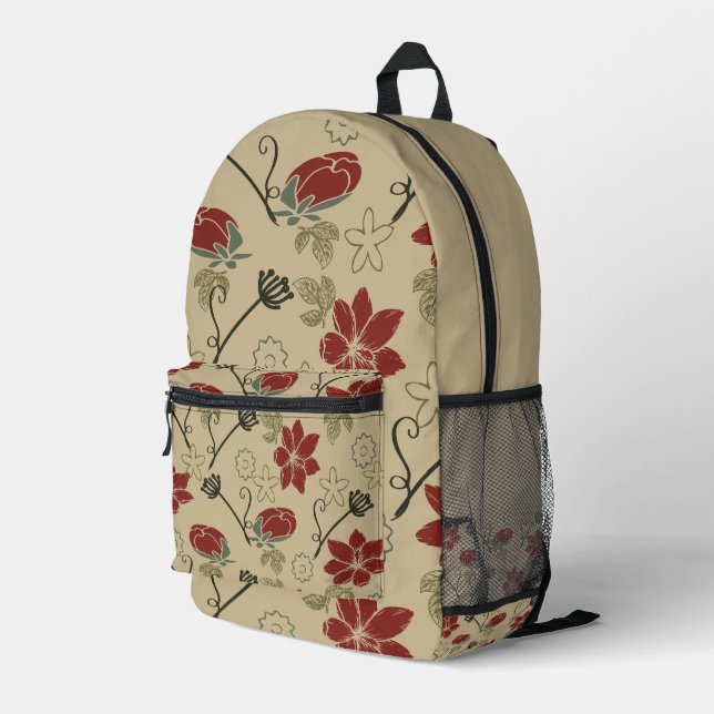 Red Floral Bedruckter Rucksack (Rückseitige Ecke Rechts)