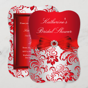 Red Floral & Bow Brautparty Silver Einladung