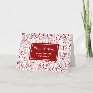 Red Floral Brother & Family Frohe Weihnachten Karte