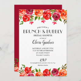 Red Floral Brunch Bubbly Brautparty Einladung