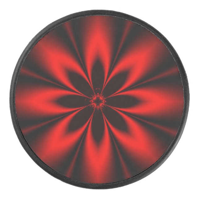 Red Floral Burst Eishockey Puck (Vorderseite)