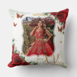Red Floral Butterfells Picture Quinceañera Memento Kissen
