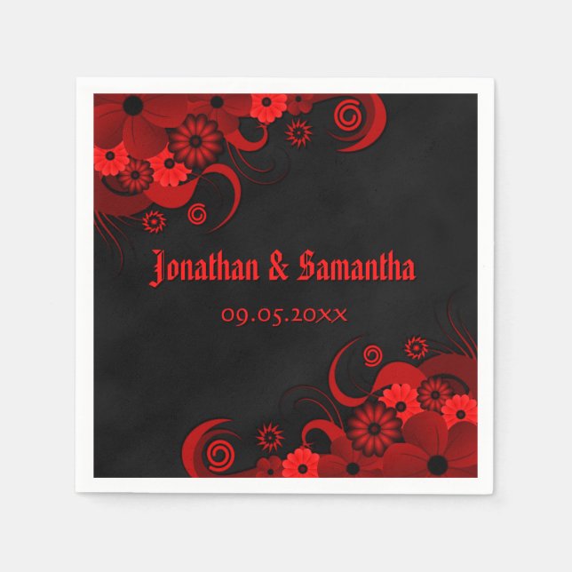Red Floral Chalkboard Gothic Wedpaper Napkin Serviette (Vorderseite)