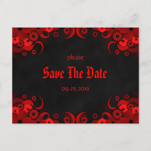 Red Floral Chalkboard Save the Date Postkarten