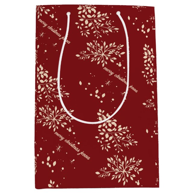 Red Floral Christmas Pattern Mittlere Geschenktüte (Vorderseite)