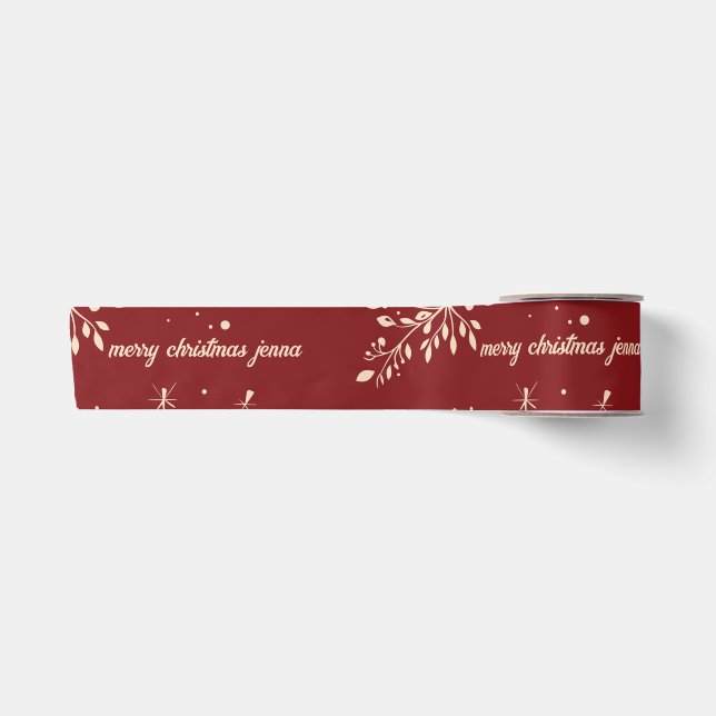 Red Floral Christmas Pattern Satinband (Vorderseite)