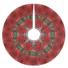 Red Floral Christmas Tree Skirt Polyester Weihnachtsbaumdecke