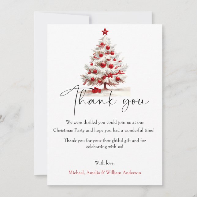 Red Floral Christmas Wreath – Elegant Holiday Dankeskarte (Vorderseite)