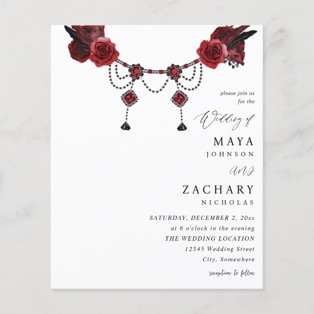 Red Floral & Crystal Wedding Flyer (Vorne)
