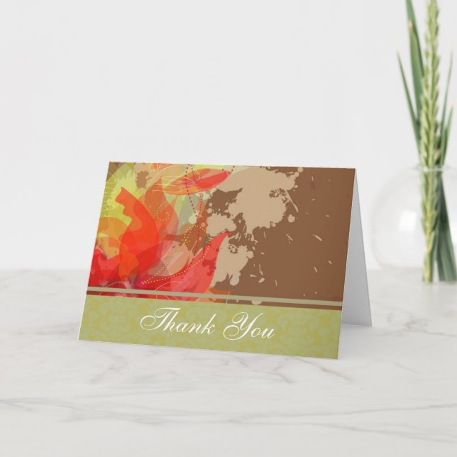 Red Floral Danke Karte mit Damask (Vorderseite)