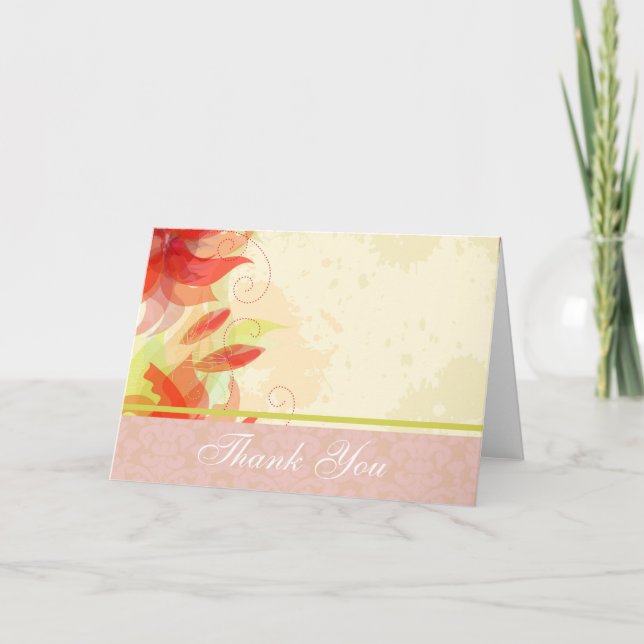 Red Floral Danke Karte mit Damask (Vorderseite)