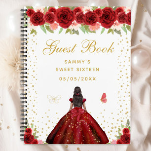Red Floral Dark Skin Princess 16 . Geburtstag Notizbuch