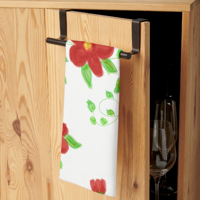 Red Floral Designer Küchentuch (Drittel gefaltet)