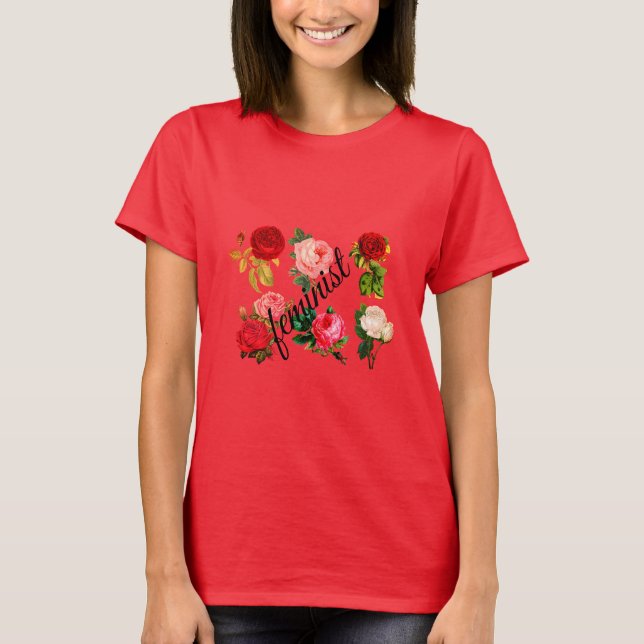 Red Floral Feminist Shirt (Vorderseite)