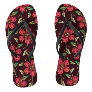 Red Floral Flip Flops