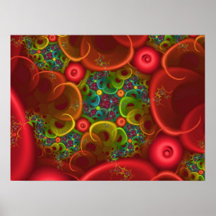 Red Floral Fraktal Poster