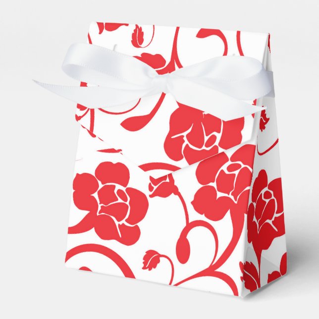 Red Floral Gefälligbox mit weißem Bow Geschenkschachtel (Vorderseite)