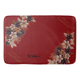 Red Floral Geometric Bath Mat Badematte