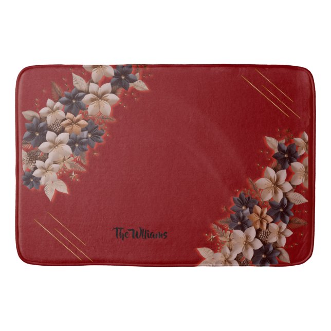 Red Floral Geometric Bath Mat Badematte (Vorderseite)