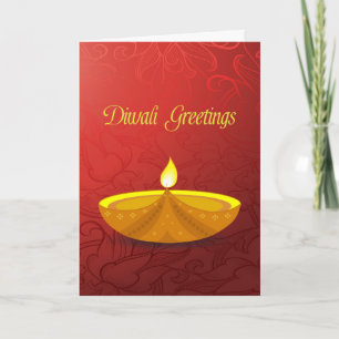 Red Floral, Gold Diya, Diwali Grüße Feiertagskarte