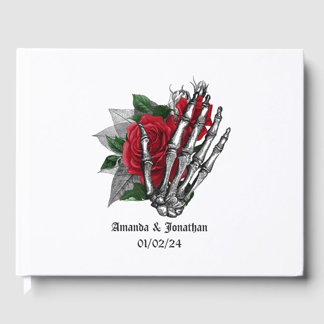 Red Floral Gothic Wedding Gästebuch (Vorderseite)
